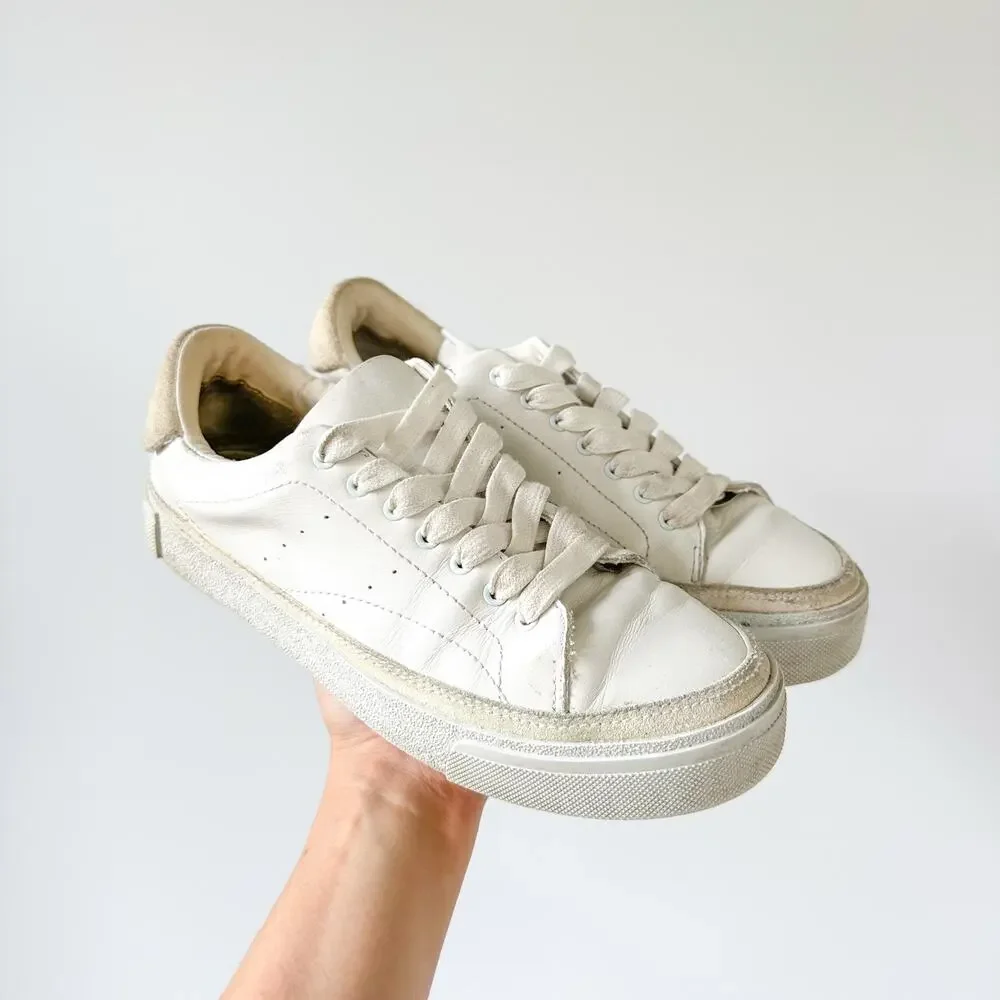 AllSaints Trish Platform Leather Lace Up Low Top Casual Sneakers White 8